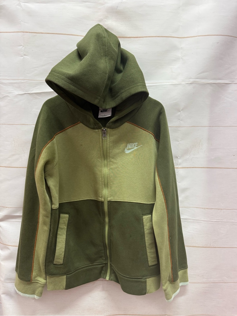 Nike Kids Olive & Dark Olive Two-Tone Zip Hoodie